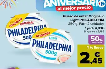 Carrefour PHILADELPHIA Queso de untar Original o Light oferta