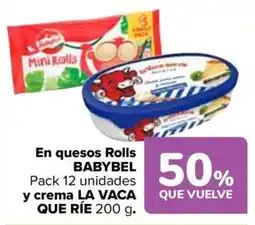 Carrefour BABYBEL y LA VACA QUE RIEEn quesos Rolls y crema oferta