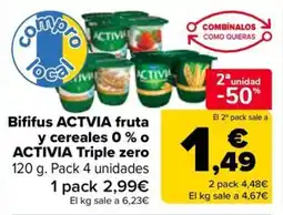 Carrefour ACTVIA Bififus fruta y cereales 0% o Triple zero oferta