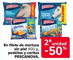 Carrefour PESCANOVA En filete de merluza sin piel peskitos y varitas oferta