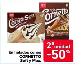 Carrefour CORNETTO En helados conos Soft y Max. oferta