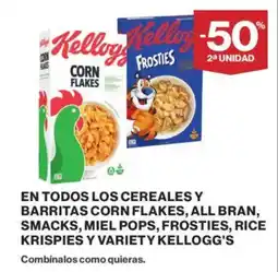 Supercor KELLOGG'S En todos los cereales y barritas corn flakes, all bran, smacks, miel pops, frosties, rice krispies y variety oferta