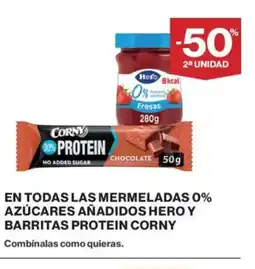 Supercor CORNY En todas las mermeladas 0% azúcares añadidos hero y barritas protein oferta