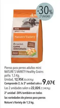 El Corte Inglés NATURE'S VARIETY Pienso para perros adultos mini Healthy Grains pollo. oferta