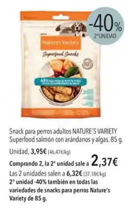 El Corte Inglés NATURE'S VARIETY Snack para perros adultos Superfood salmón con arándanos y algas oferta