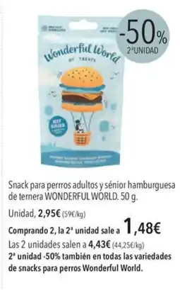 El Corte Inglés WONDERFUL WORLD Snack para perrros adultos y sénior hamburguesa de ternera oferta