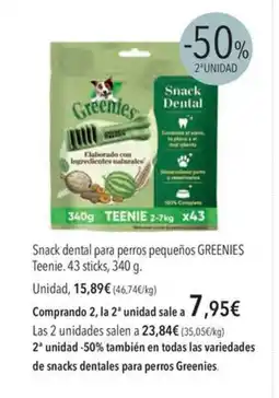 El Corte Inglés GREENIES Snack dental para perros pequeños Teenie. 43 sticks oferta