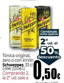 Unide Supermercados SCHWEPPES Tónica original, descuento zero o con limón oferta