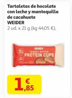 Alcampo WEIDER Tartaletas de hocolate con leche y mantequilla de cacahuete oferta