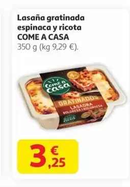 Alcampo COME A CASA Lasaña gratinada espinaca y ricota oferta