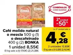 Carrefour BONKA Café molido natural o mezcla o descafeinado oferta