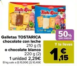 Carrefour TOSTARICA Galletas chocolate con leche o chocolate blanco oferta