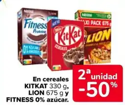 Carrefour KITKAT, LION y FITNESS En cereales 0% azúcar. oferta