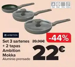 Carrefour Ambition - set 3 sartenes + 2 tapas mokka oferta
