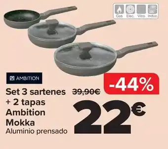 AMBITION Set 3 sartenes + 2 tapas Ambition Mokka