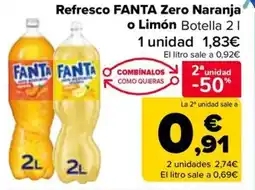 Carrefour FANTA Refresco Zero Naranja o Limón oferta