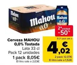 Carrefour MAHOU 0,0% Cerveza Tostada oferta