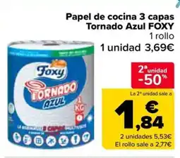Carrefour FOXY Papel de cocina 3 capas Tornado Azul oferta