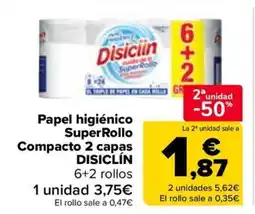 Carrefour DISICLÍN Papel higiénico Super Rollo Compacto 2 capas oferta