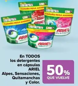 Carrefour ARIEL En todos los detergentes en cápsulas alpes, sensaciones, quitamanchas y color. oferta