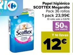 Carrefour SCOTTEX Papel higiénico Megarollo oferta