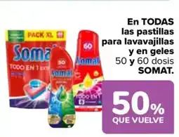 Carrefour SOMAT En todas las pastillas para lavavajillas y en geles 50 y 60 dosis oferta