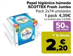Carrefour SCOTTEX Papel higiénico húmedo Fresh Jumbo oferta