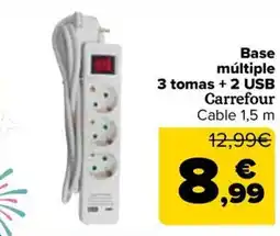 Carrefour Base múltiple 3 tomas + 2 USB Carrefour oferta