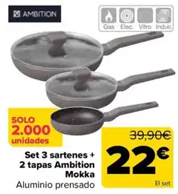 Carrefour Set 3 sartenes + 2 tapas Ambition Mokka oferta