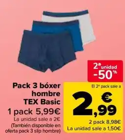 Carrefour TEX Basic Pack 3 bóxer hombre oferta