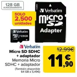Carrefour VERBATIM Micro SD SDHC + adaptador oferta