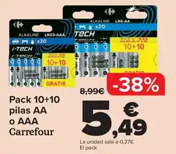 Carrefour Pack 10+10 pilas AA O AAA Carrefour oferta