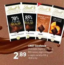 Coviran LINDT Excellence Chocolate negro 70% cacao, 85% cacao, negro croquant o negro naranja oferta