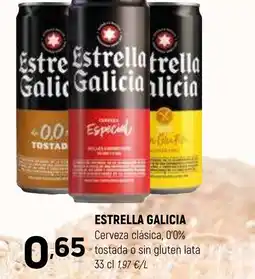 Coviran ESTRELLA GALICIA Cerveza clásica, 0'0% tostada o sin gluten lata oferta
