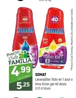 Coviran SOMAT Lavavajillas Todo en 1 azul o lima limón gel 40 dosis oferta