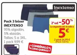 Alcampo INEXTENSO Pack 3 bóxer INEXTENSO 95% algodón, 5% elastán. Tallas: S a 3XL. oferta