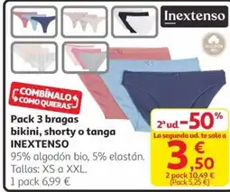 Alcampo INEXTENSO Pack 3 bragas bikini, shorty o tanga oferta