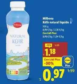 Lidl MILBONA Kéfir natural líquido oferta