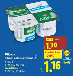 Lidl MILBONA Bífidus natural cremoso oferta