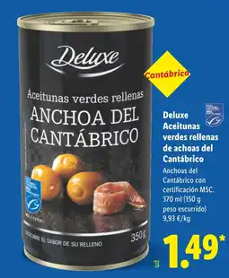 Lidl DELUXE Aceitunas verdes rellenas de achoas del Cantábrico oferta