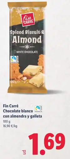 Lidl FIN CARRE Chocolate blanco con almendra y galleta oferta