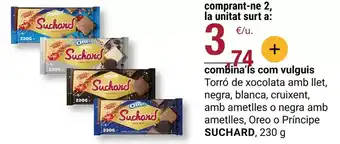 SUCHARD Torró de xocolata amb llet, negra, blanca, cruixent, amb ametlles o negra amb ametlles, Oreo o Príncipe