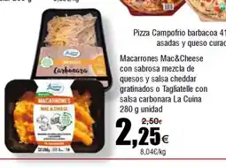 FROIZ Macarrones Mac&Cheese con sabrosa mezcla de quesos y salsa cheddar gratinados o Tagliatelle con salsa carbonara La Cuina oferta