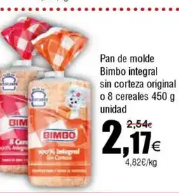 FROIZ BIMBO Pan de molde integral sin corteza original o 8 cereales oferta