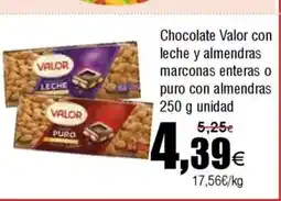 FROIZ VALOR Chocolate con leche y almendras marconas enteras o puro con almendras oferta
