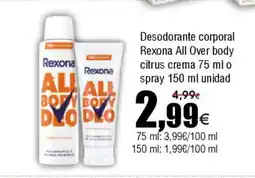 FROIZ Desodorante corporal Rexona All Over body citrus crema o spray oferta