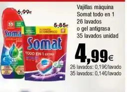 FROIZ Vajillas máquina Somat todo en 1 26 lavados o gel antigrasa 35 lavados unidad oferta