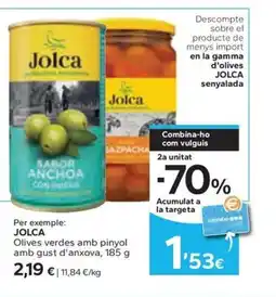Caprabo JOLCA Olives verdes amb pinyol amb gust d'anxova oferta