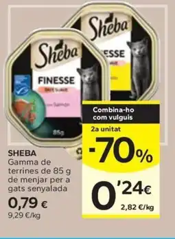 Caprabo SHEBA Gamma de terrines de menjar per a gats senyalada oferta