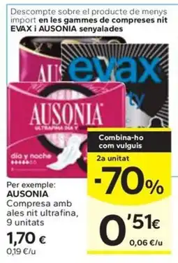Caprabo AUSONIA Compresa amb ales nit ultrafina, oferta